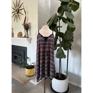 Dex L Women‎ Spaghetti Strap Mini Dress Swing Boho Festival Lined Tie Front